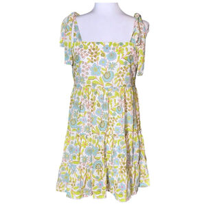 Smith & Quinn The April Mini Dress Dirty Martini Green Blue Floral Tiered S READ